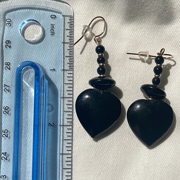14K Gold Filled Black Onyx Heart Earrings - Picture 12 of 12